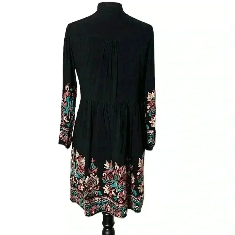 Anthropologie Floreat Avery Embroidered Black Multicolor Midi Boho Dress… - Picture 4 of 9